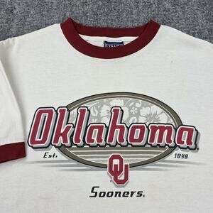 Oklahoma Sooners Shirt Mens Medium White Ringer Tee NCAA Team Edition Made USA